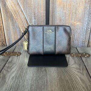 Coach F58035 Signature PVC Leather Corner Zip Wristlet Wallet Black/Brown w/Tag